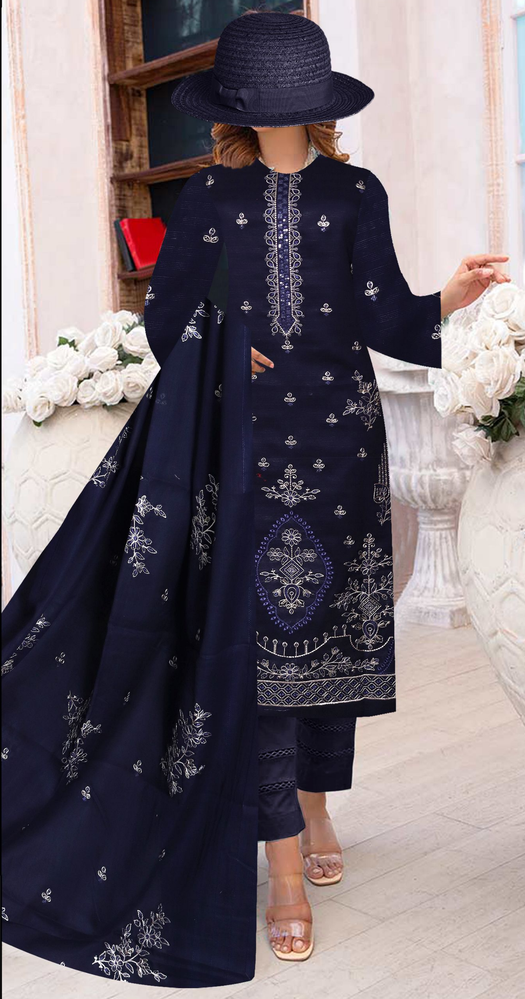 Malhar by Usama Arts – 3-Piece Char Dora Lawn Suit with Embroidered Tarkashi Dupatta