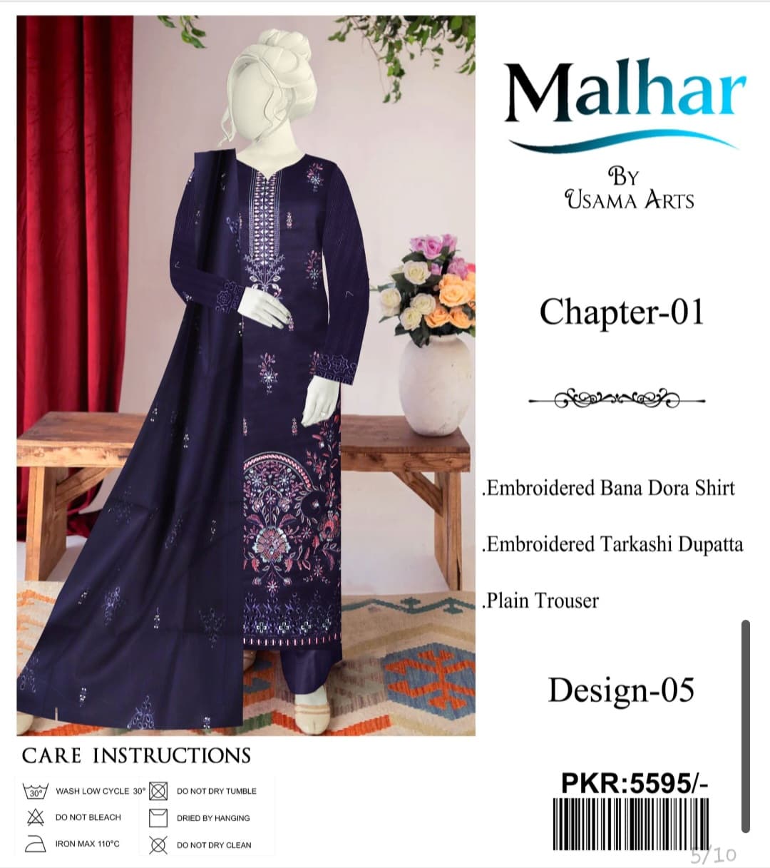 Malhar by Usama Arts – Design 05 | Embroidered Lawn Suit (Unstitched)