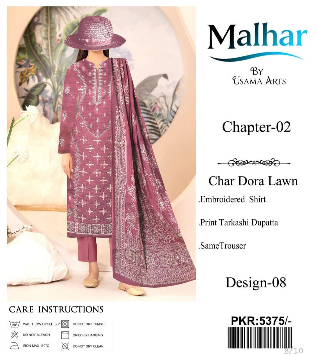 Malhar Chapter-02 | Design 08 | Char Dora Lawn Embroidered 3-Piece Suit