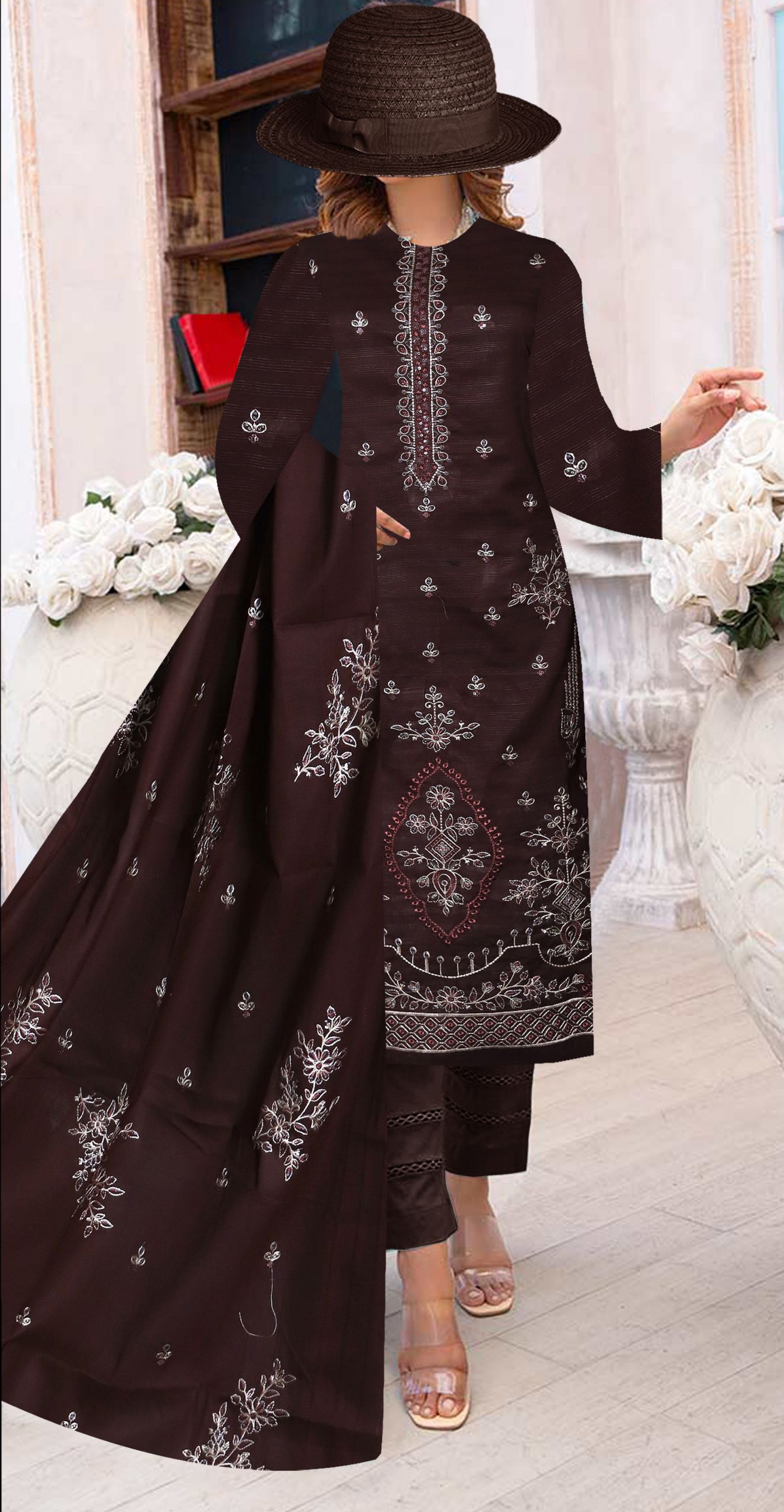 Malhar by Usama Arts – 3-Piece Char Dora Lawn Suit with Embroidered Tarkashi Dupatta
