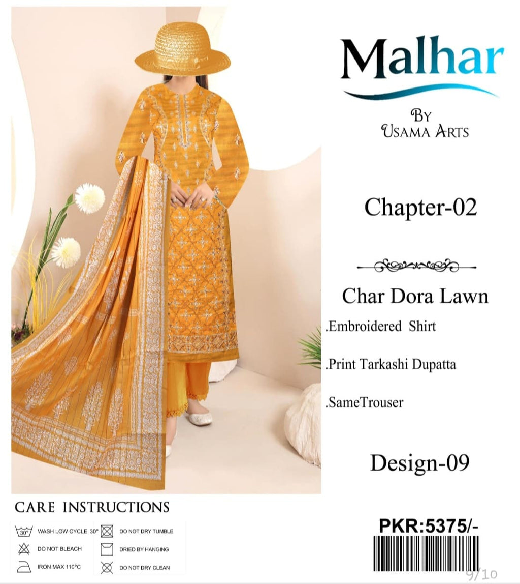 Malhar Chapter-02 | Design 09 | Char Dora Lawn Embroidered 3-Piece Suit