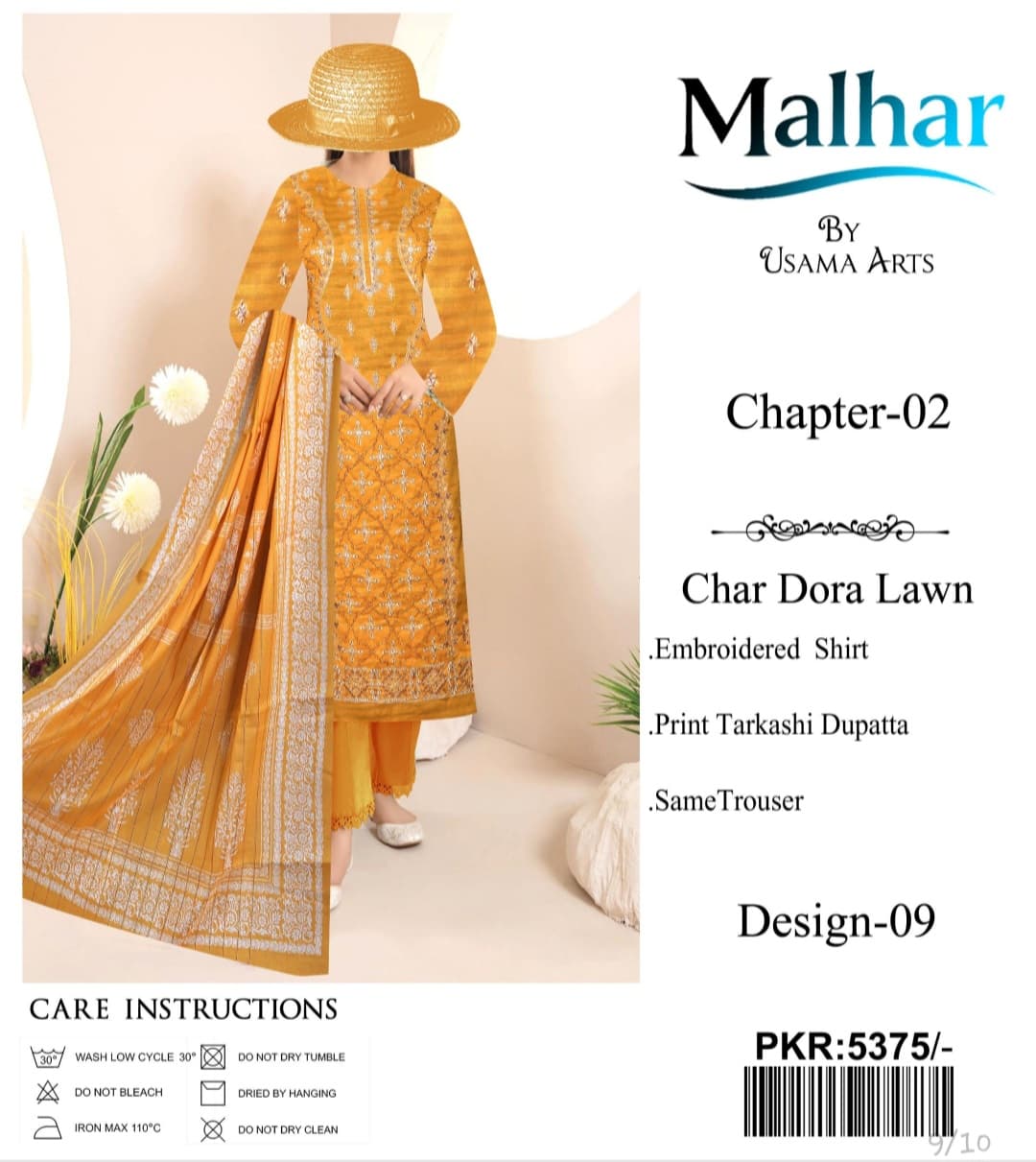 Malhar Chapter-02 | Design 09 | Char Dora Lawn Embroidered 3-Piece Suit