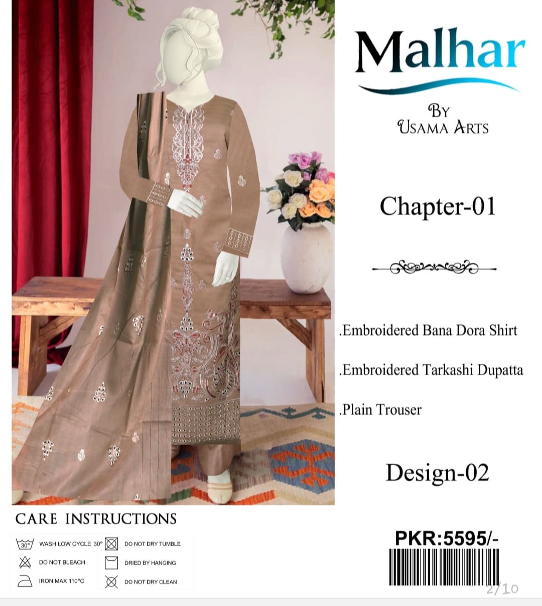 Malhar by Usama Arts – Design 02 | Embroidered Lawn Suit (Unstitched)