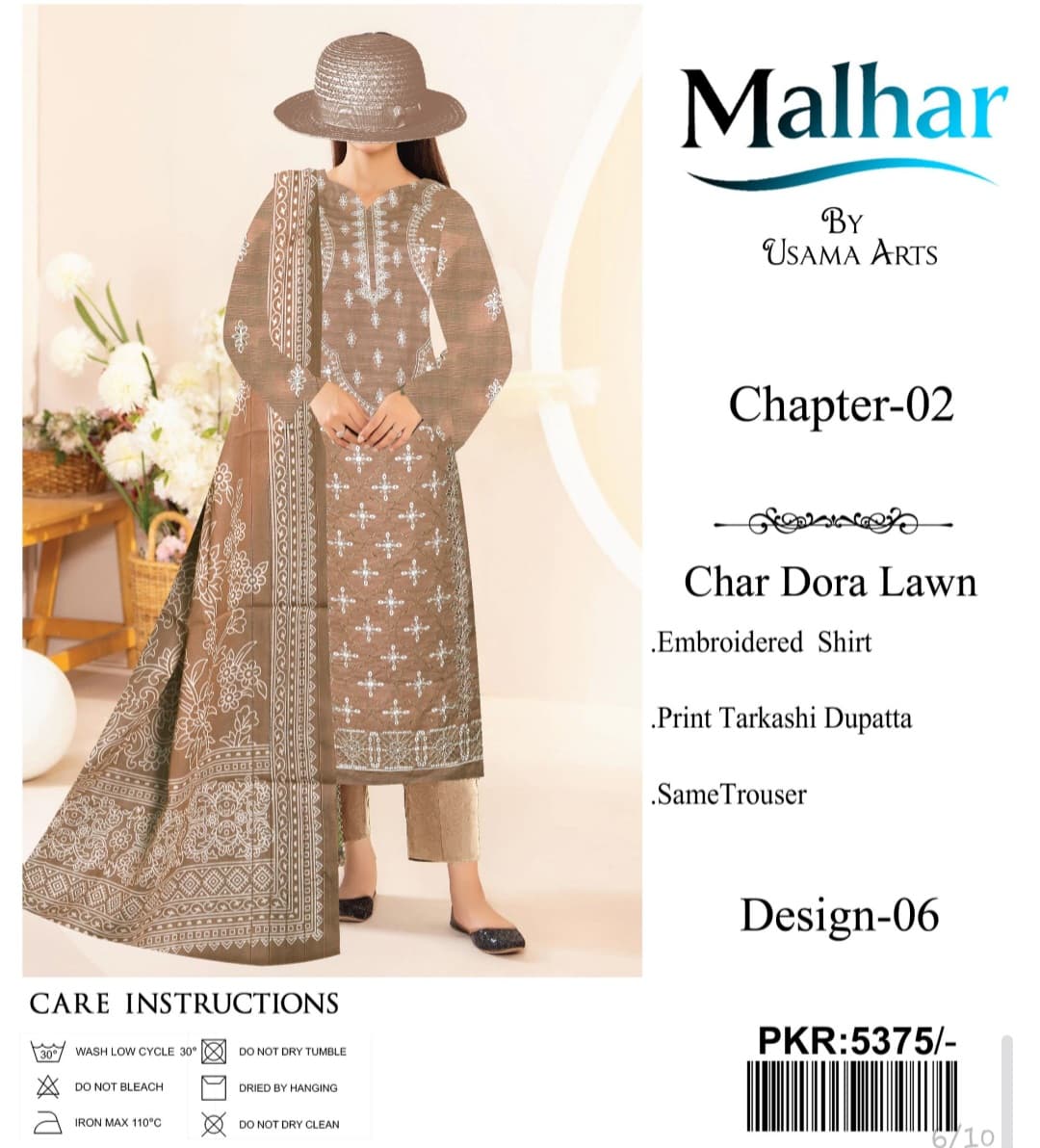 Malhar Chapter-02 | Design 06 | Char Dora Lawn Embroidered 3-Piece Suit