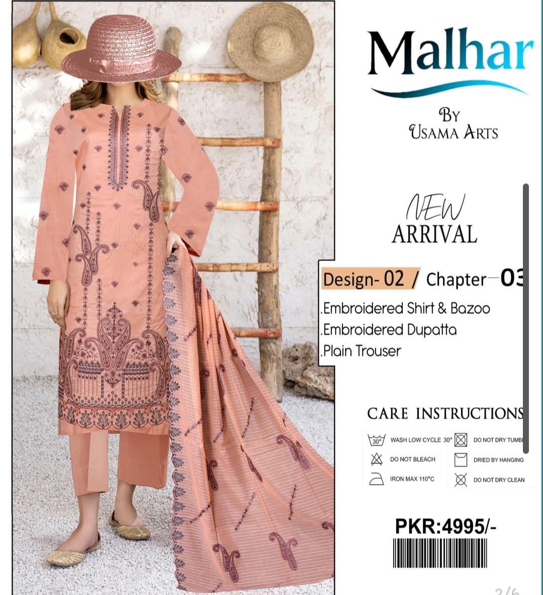 Malhar Chapter 03 - Design 02 | 3 Piece Embroidered Suit by Usama Arts