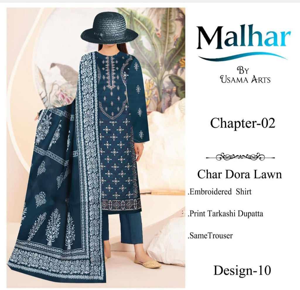 Malhar Chapter-02 | Design 10 | Char Dora Lawn Embroidered 3-Piece Suit