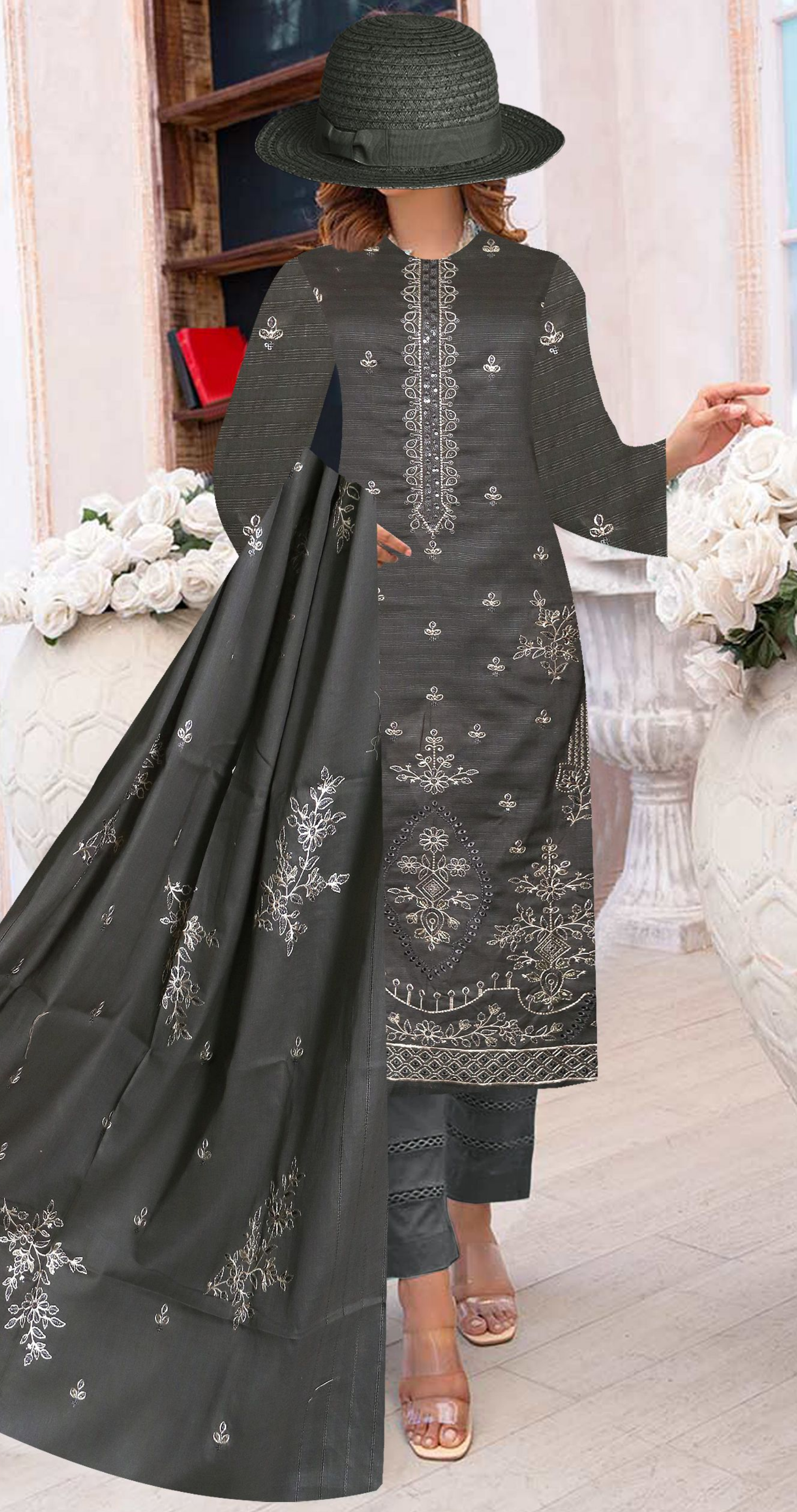 Malhar by Usama Arts – 3-Piece Char Dora Lawn Suit with Embroidered Tarkashi Dupatta