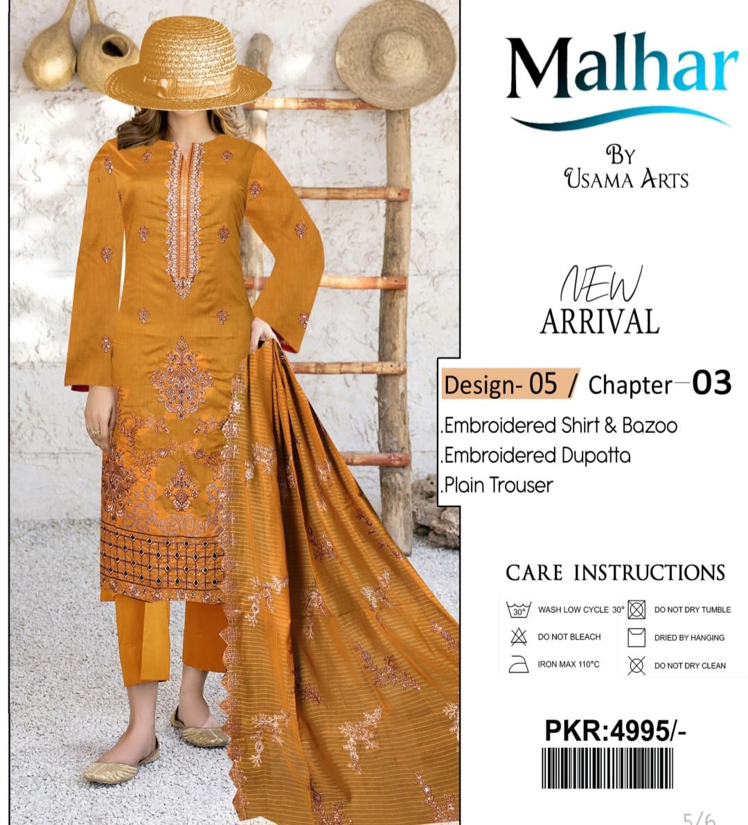 Malhar Chapter 03 - Design 05 | 3 Piece Embroidered Suit by Usama Arts