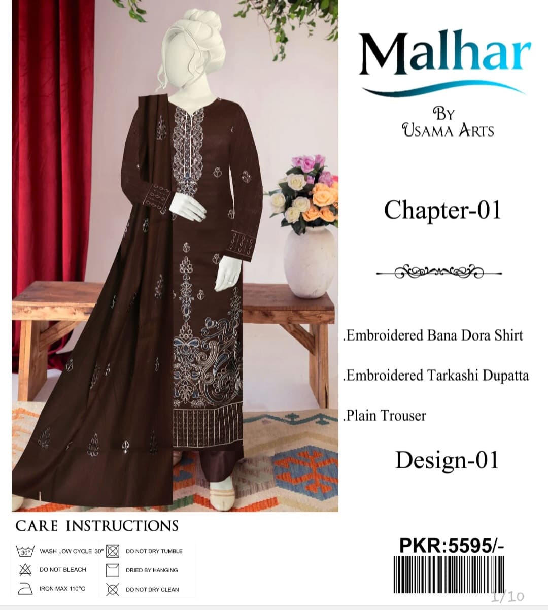 Malhar by Usama Arts – Design 01 | Embroidered Lawn Suit (Unstitched)