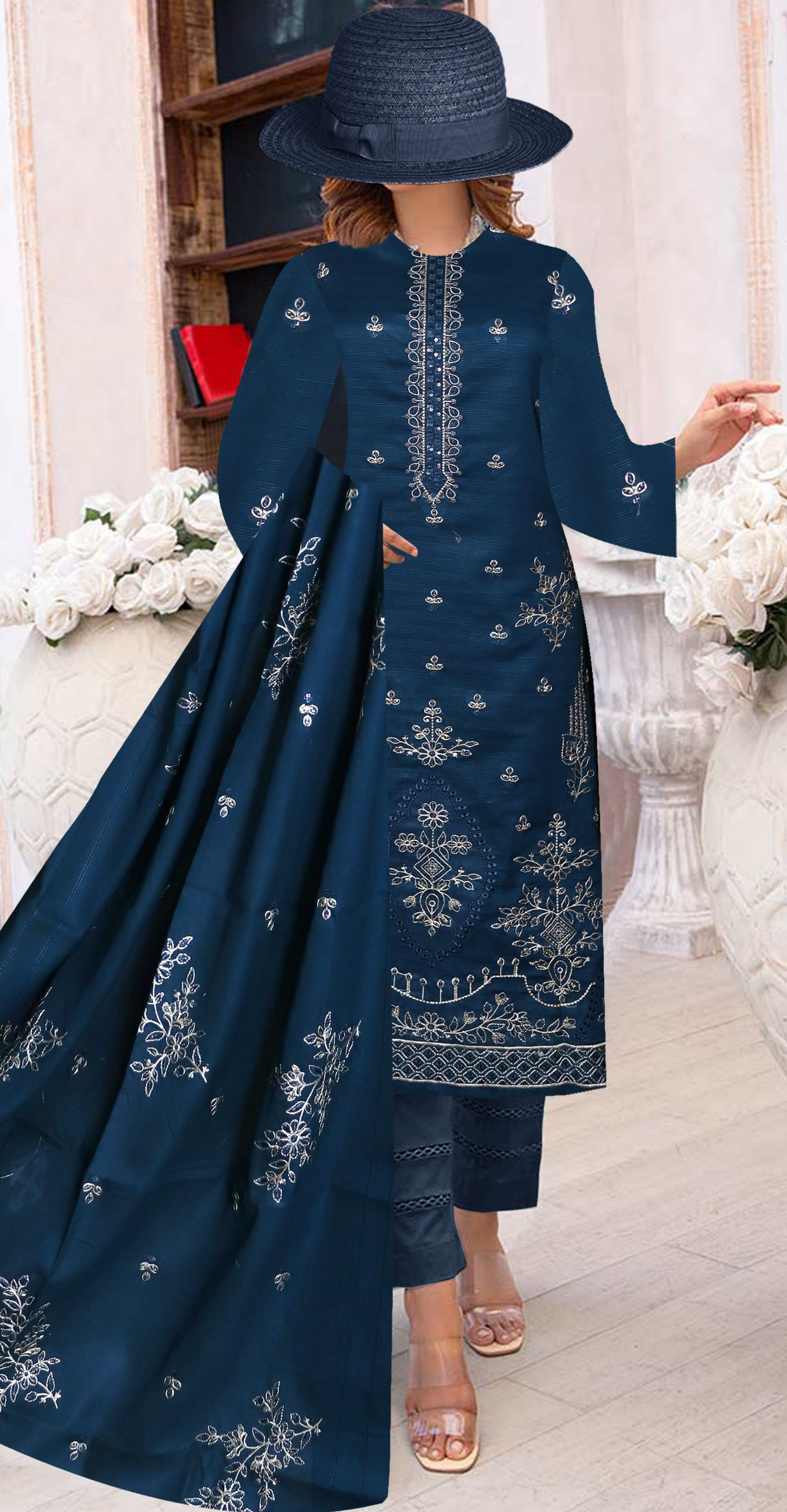 Malhar by Usama Arts – 3-Piece Char Dora Lawn Suit with Embroidered Tarkashi Dupatta